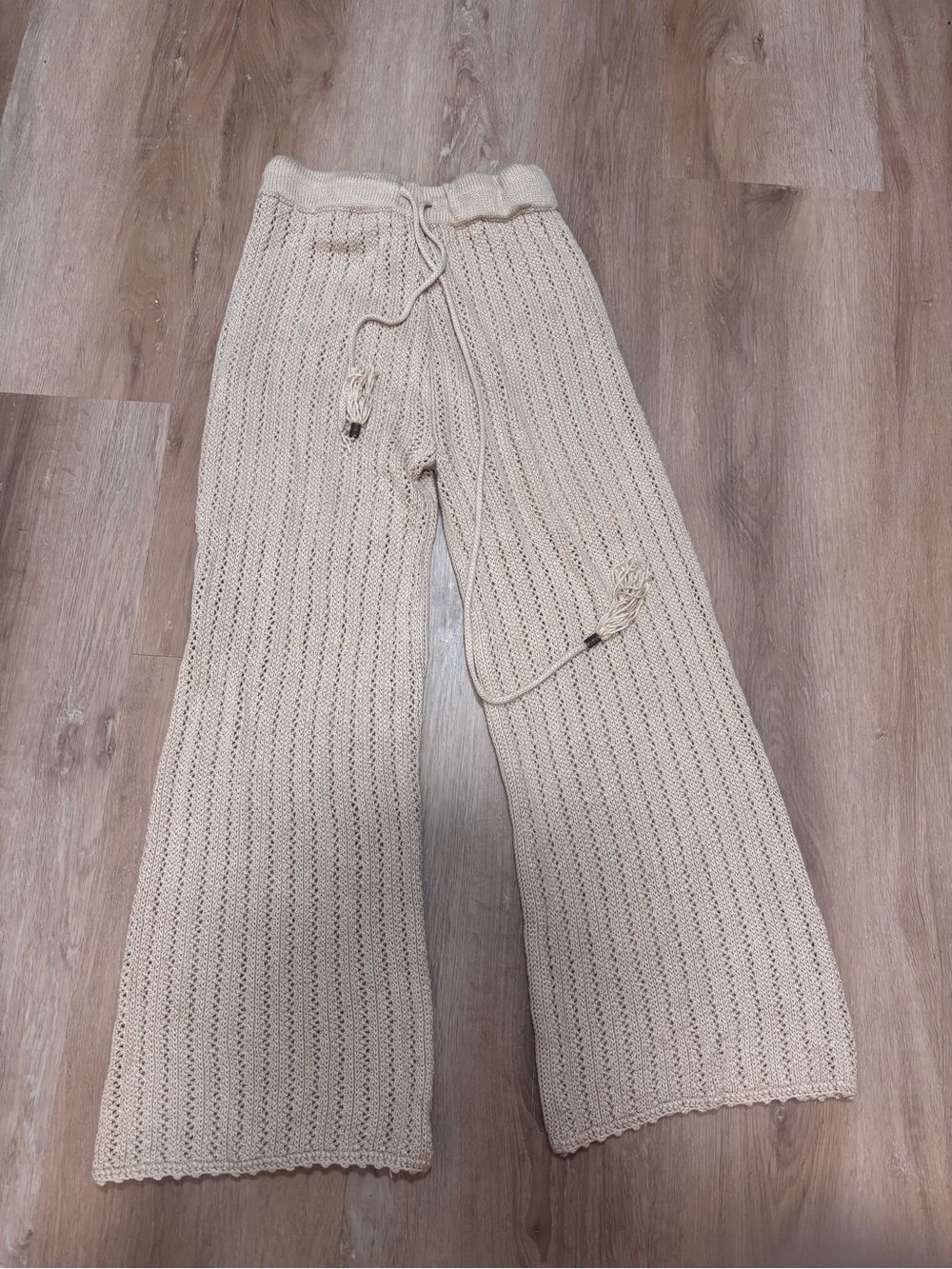 Darah Dahl Women's Knit Wide-Leg Drawstring Pants in Cream M